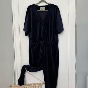 Navy Velvet Anthropologie Jumpsuit